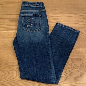 Seven7 Dark Blue Straight Leg Women's Jeans, 6